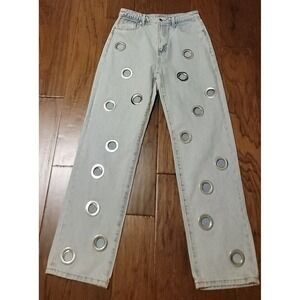 Edikted Women's Light Blue Denim Grommet Jeans Size Medium 6‎ 26x30